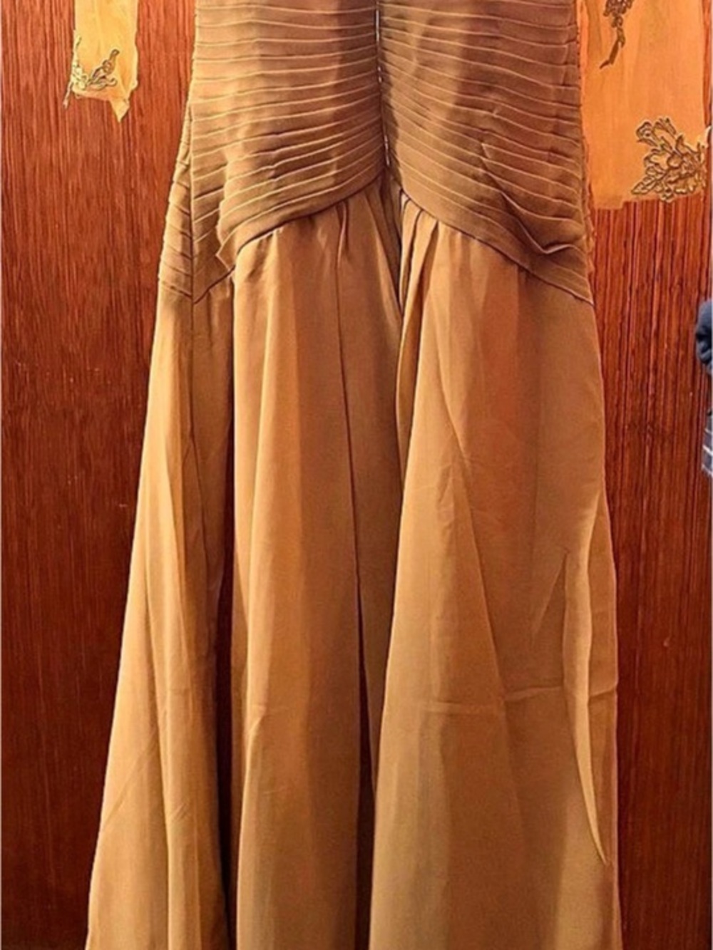 Pleated Lace Maxi Dress in Brown & Yellow Like New